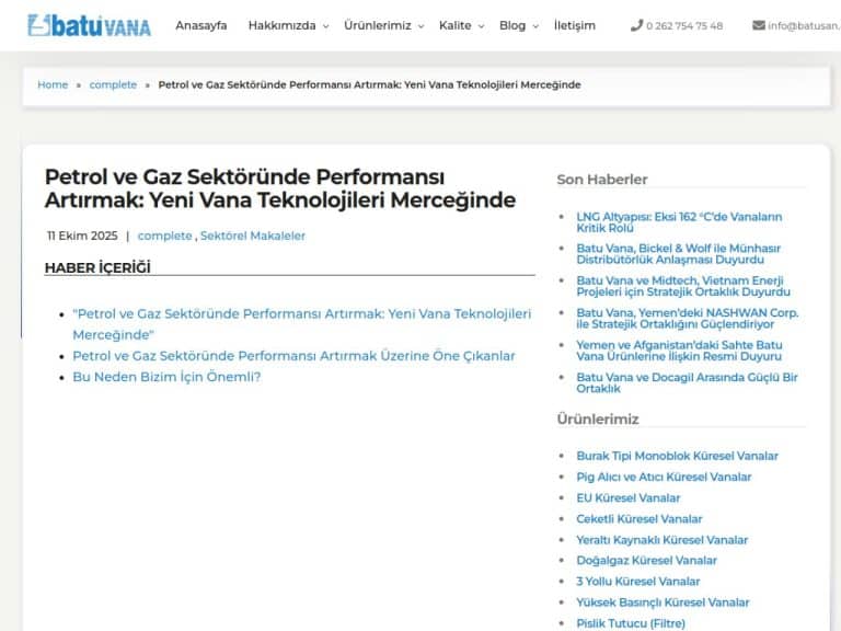 Petrol ve Gaz Sektöründe Performansı Artırmak: Yeni Vana Teknolojileri Merceğinde