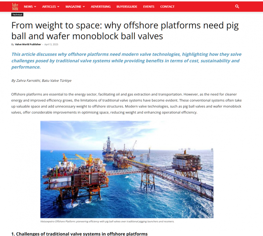 Our Latest Article “From weight to space: why offshore platforms need pig ball and wafer monoblock ball valves”