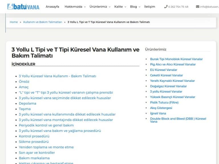 3 Yollu L Tipi ve T Tipi Küresel Vana Kullanım ve Bakım Talimatı