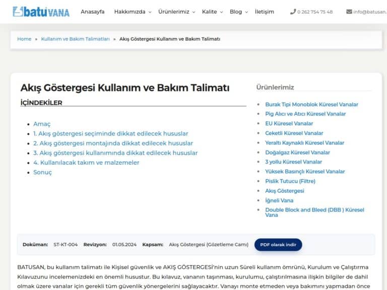 Akış Göstergesi Kullanım - Bakım Talimatı