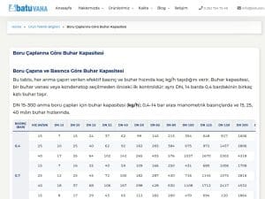 Boru Çaplarına Göre Buhar Kapasitesi