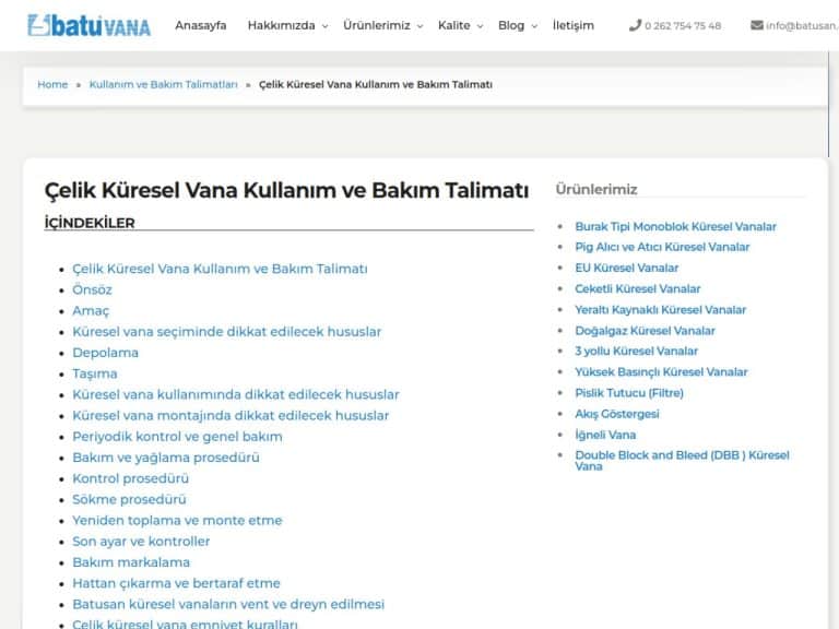 Çelik küresel vana kullanım - bakım talimatı