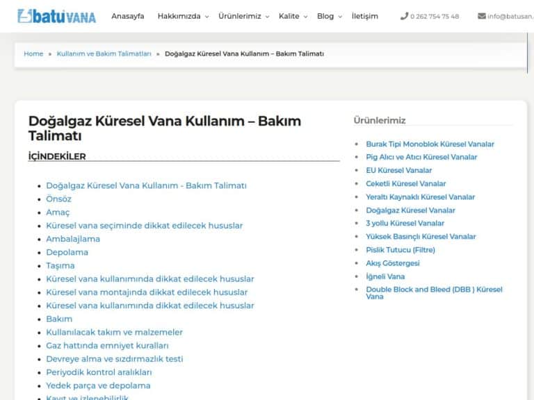 Doğalgaz Küresel Vana Kullanım – Bakım Talimatı