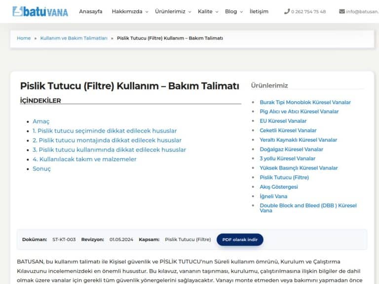 Pislik Tutucu (Filtre) Kullanım – Bakım Talimatı