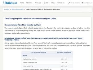 Table Of Appropriate Speed For Miscalleneous Liquids Gases