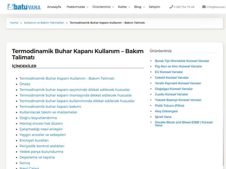 Termodinamik Buhar Kapanı Kullanım Bakım Talimatı