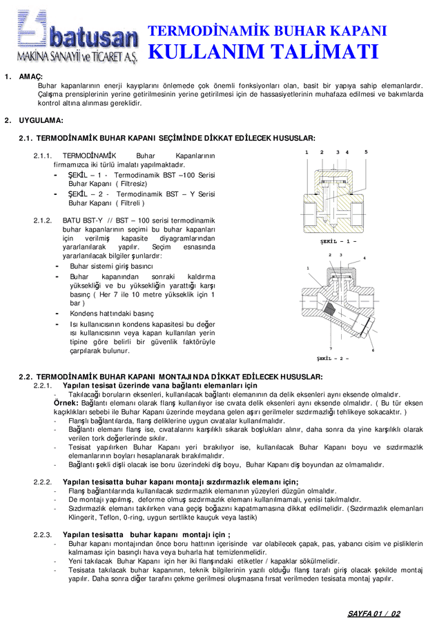 Termodinamik Buhar Kapanı Kullanım - Bakım Talimatı — belge önizlemesi
