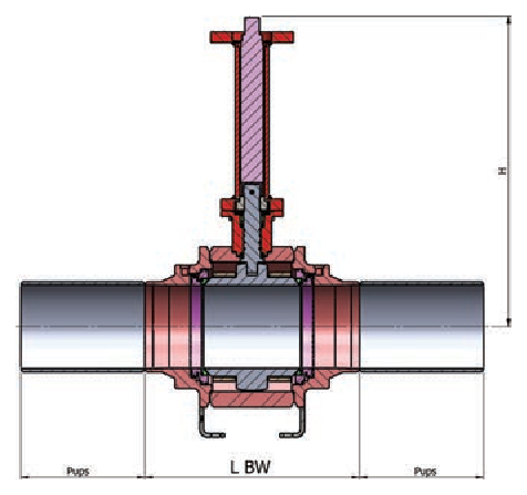 ANSI Class 300 full bore fully welded ball valve — sectional drawing