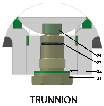 ANSI CLASS 300 Redüksiyon Geçişli/Flanşlı (Çelik) Vana 2 ANSI CLASS 300 Redüksiyon Geçişli/Flanşlı (Çelik) Vana — trunnion yapı, 21–24 numaralı alt yatak parçaları
