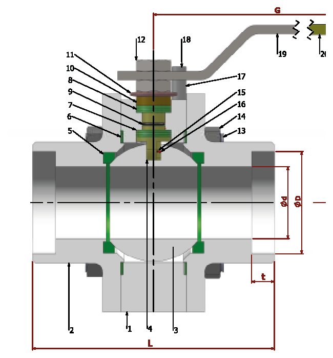 PN 150 Full Bore /with Socket — sectional drawing with part numbers