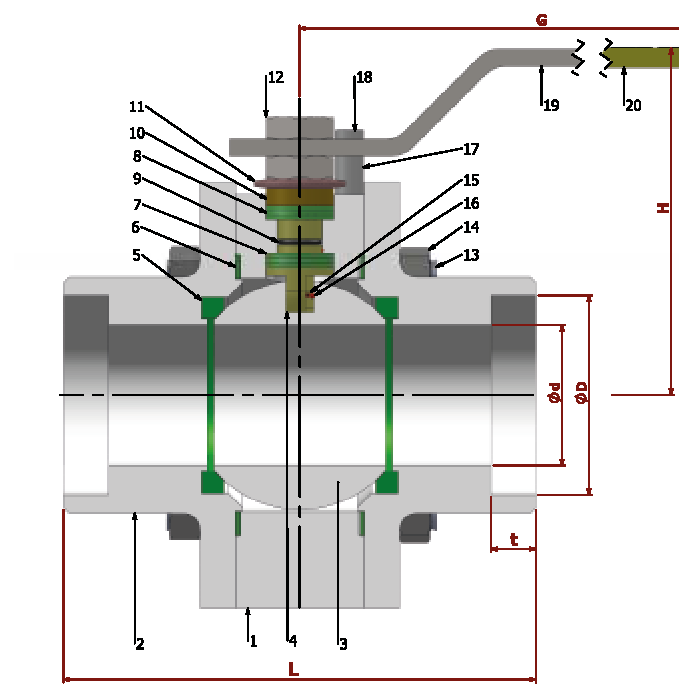 PN 150 Reduction Bore/ with Socket — sectional drawing with part numbers