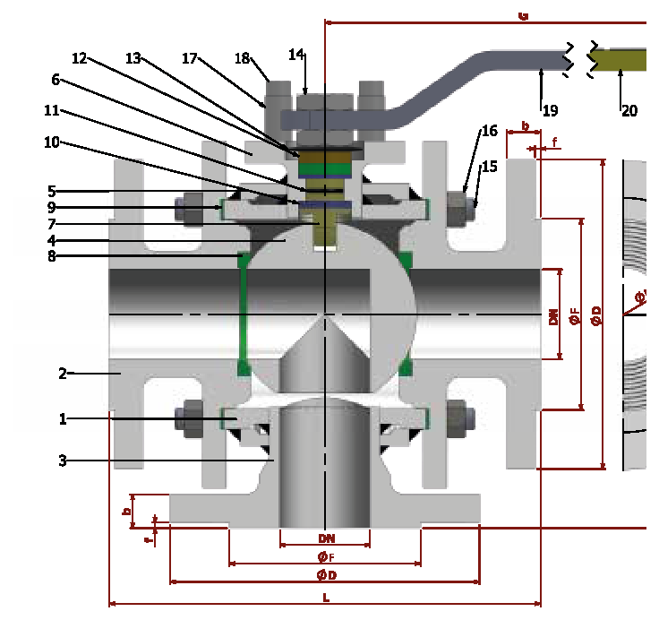 PN 16/40 3 Y- L Full Bore/Flanged (Steel) — sectional drawing with part numbers
