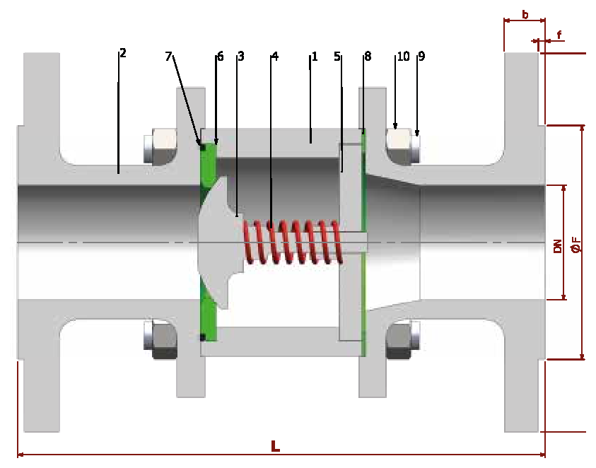 PN 16/40 Flanged (Steel) — sectional drawing with part numbers