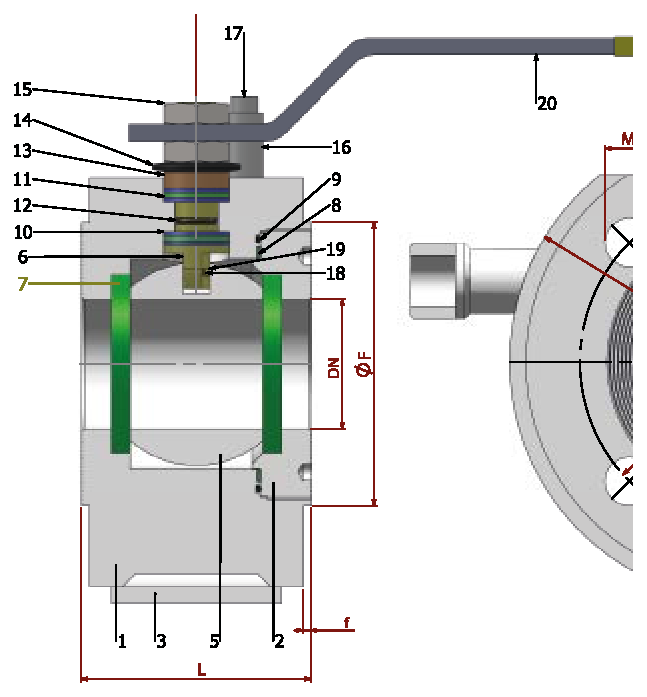 PN 16/40 Jacket Full Bore/Flanged — sectional drawing with part numbers