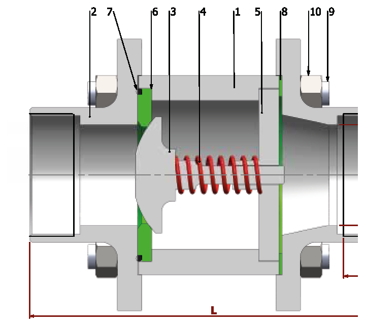 PN 16/40 Threaded — sectional drawing with part numbers