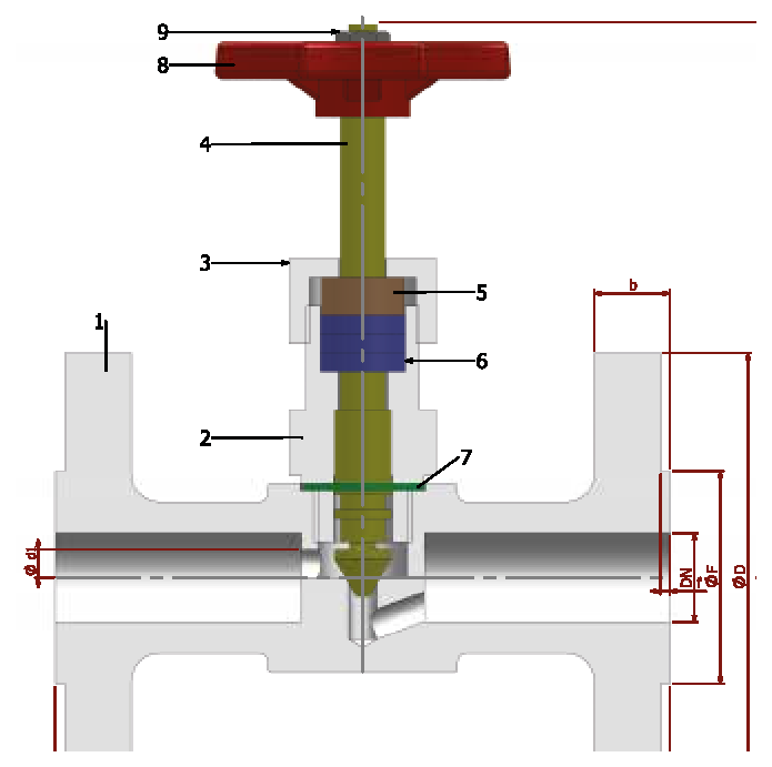 PN 250 Flanged — sectional drawing with part numbers